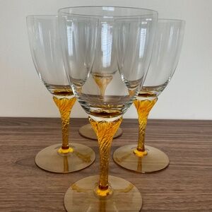Vintage amber twisted stem wine glasses, set of 4